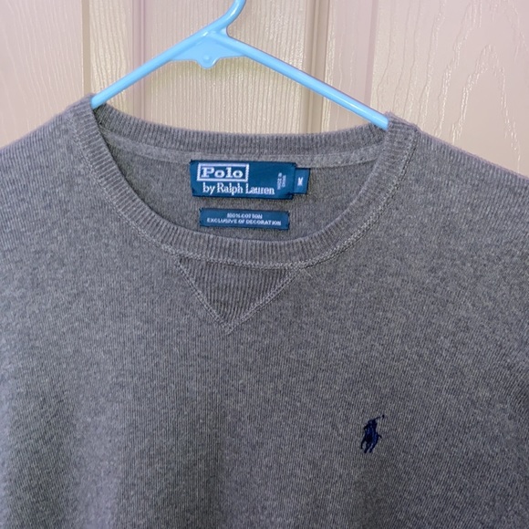 Mens Medium Gray Polo Pullover Crewneck, w Navy Blue Logo - Picture 6 of 8